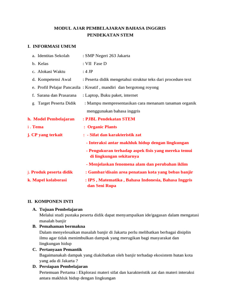 Modul Ajar STEM Bahasa Inggris | PDF