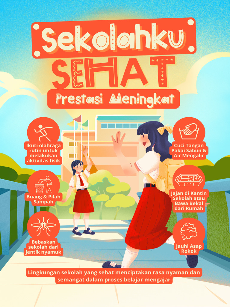 Poster Infografis Sekolah Sehat Ilustratif Oranye Dan Putih PDF