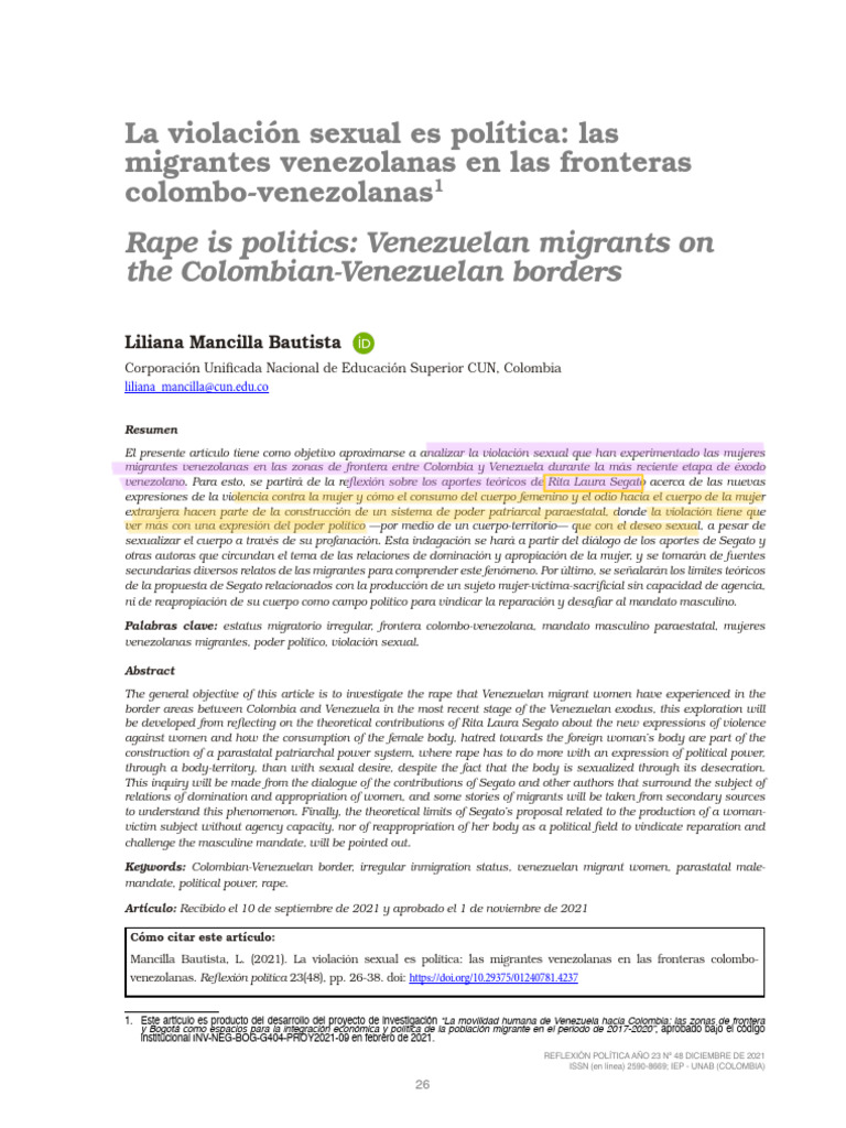 2021 - La Violacion Sexual Es Politica | PDF