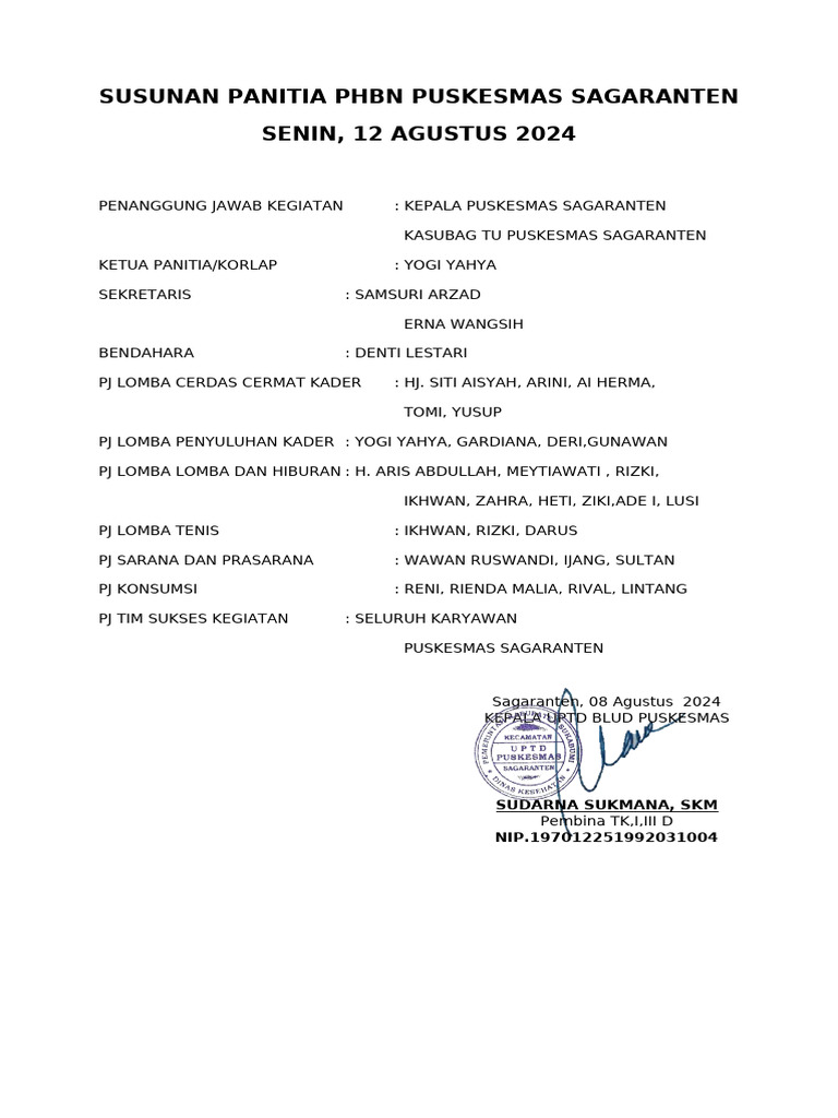 Susunan Panitia PHBN Puskesmas Sagaranten PDF