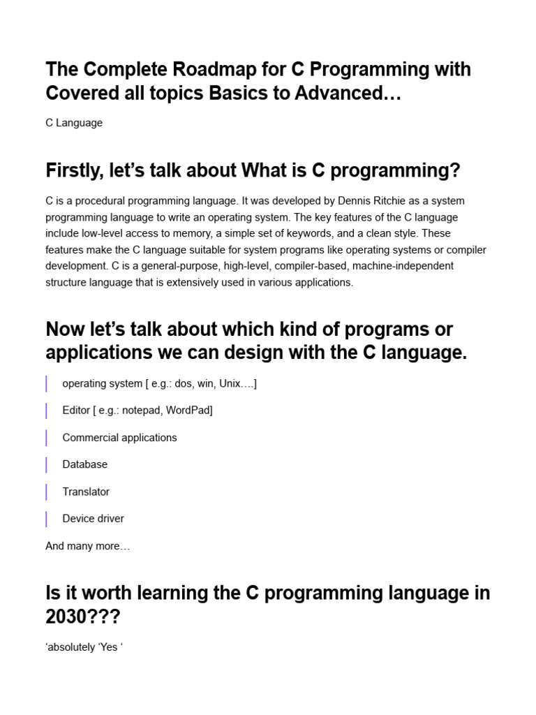 The complete roadmap for c programming with covered all topics basics