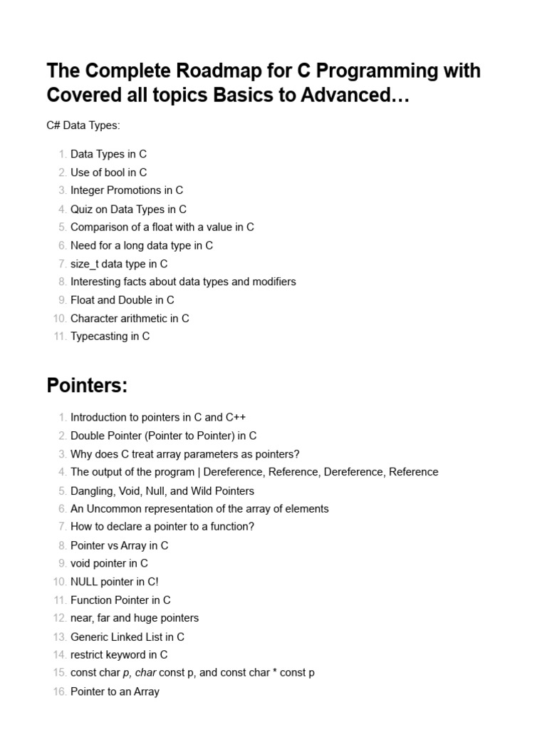 The Complete Roadmap For C Programming With Covered All Topics Basics ...