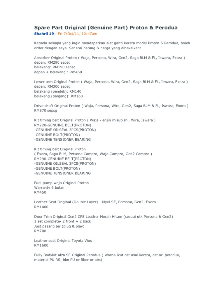 Perodua Spare Parts Catalogues | PDF