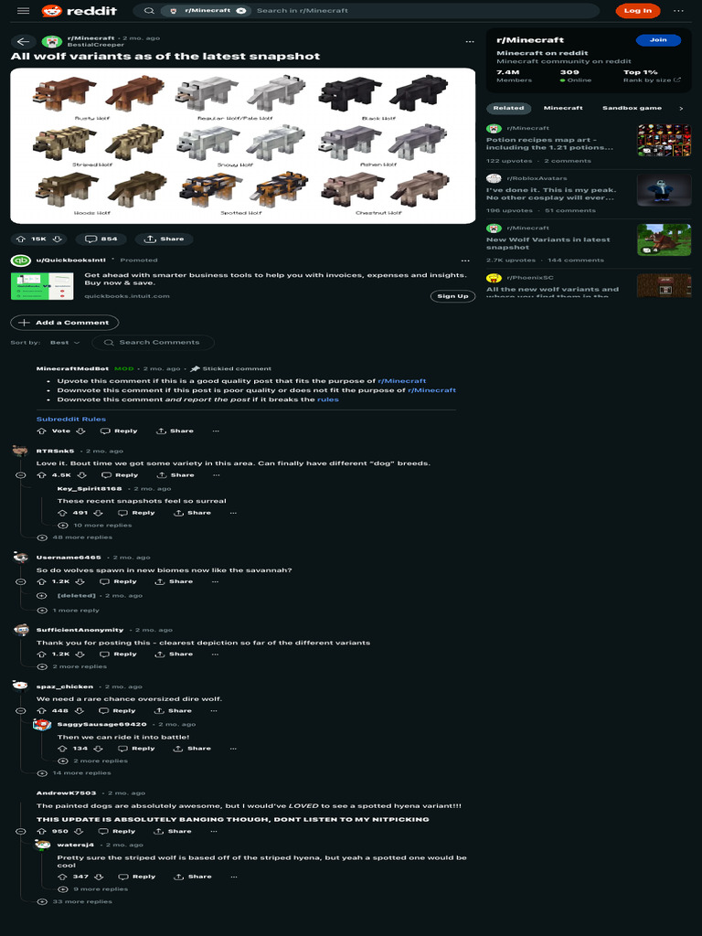 All Wolf Variants As of The Latest Snapshot Rminecraft | PDF