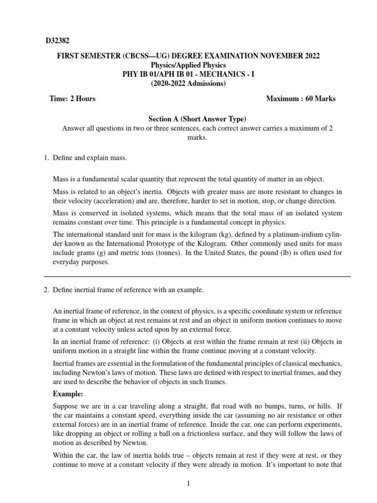 2023 Mechanics | PDF | Force | Inertia