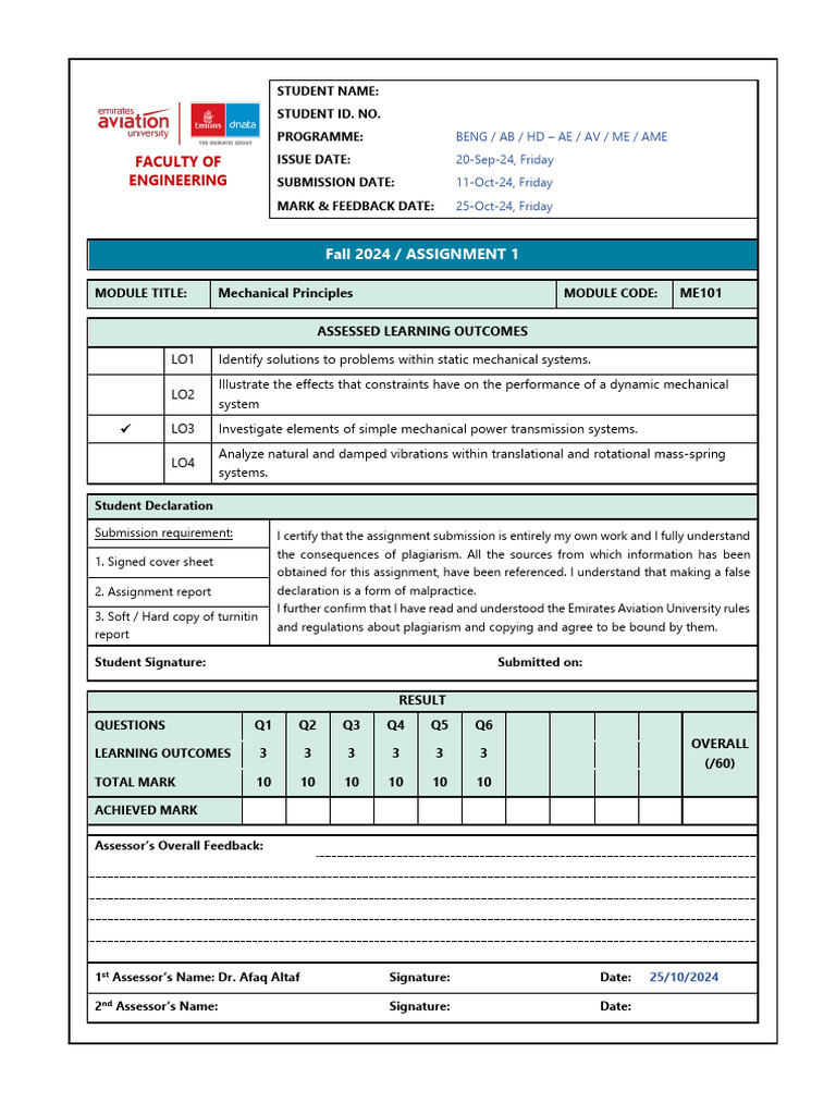 Mechanical Principles Assignment ME101 | PDF | Bending | Plagiarism