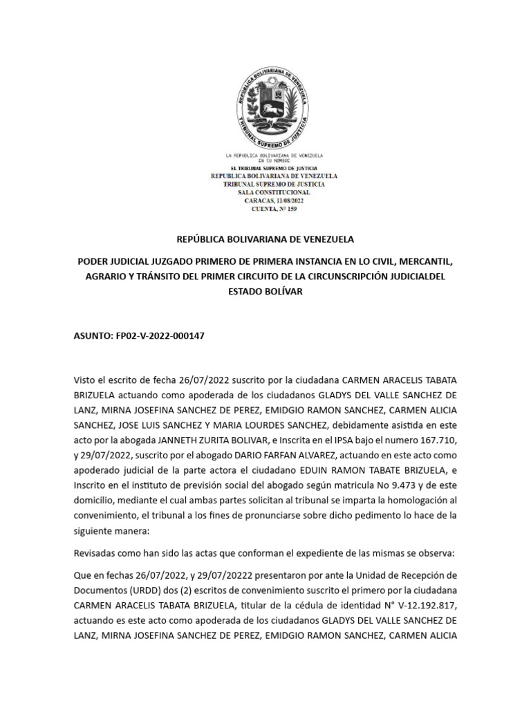 Sentencia. Tribunal Suprema de Justicia 11-08-2022 | PDF