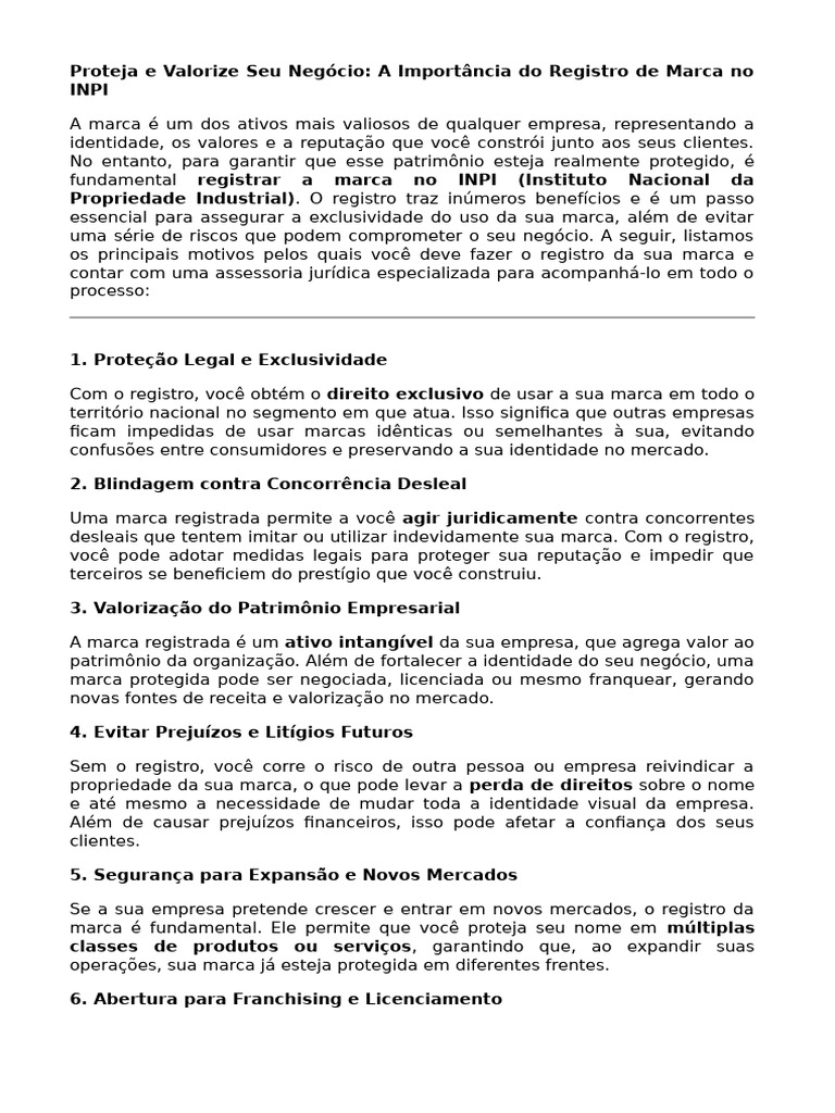 Proteja e Valorize Seu Negócio | PDF
