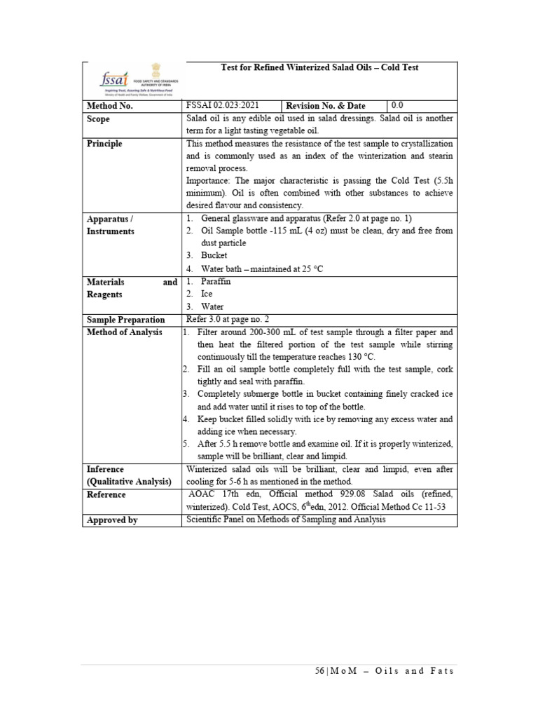 AOCS CC 11-53 - Cold Test | PDF