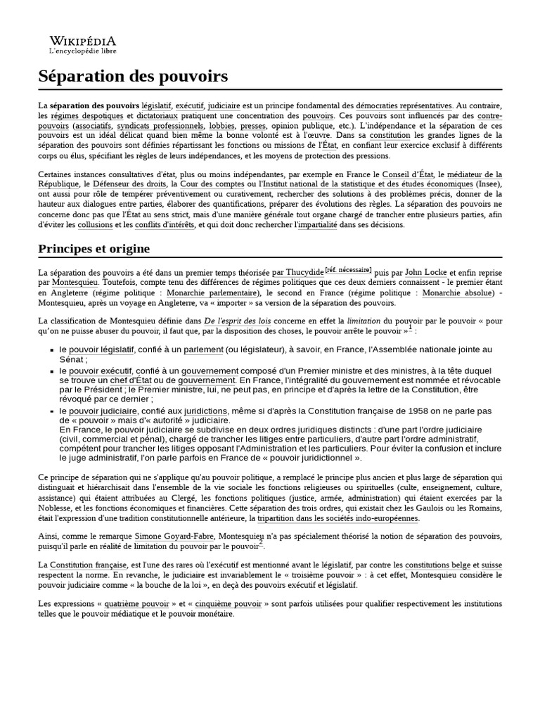 Séparation Des Pouvoirs | PDF | Séparation des pouvoirs | Montesquieu