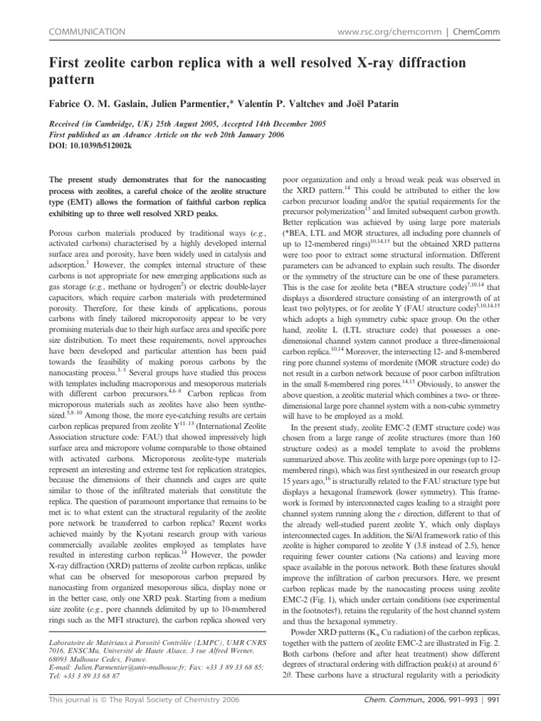 2006 First zeolite carbon replica with a well resolved X ray