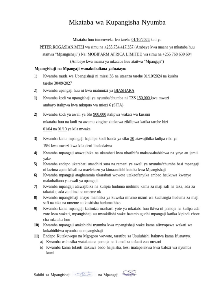 Draft contract rent agreement pdf