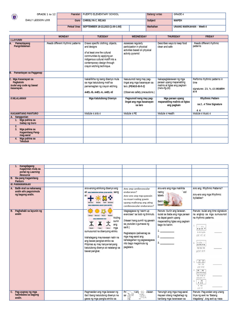 DLL Week 4 Mapeh - Edited | PDF