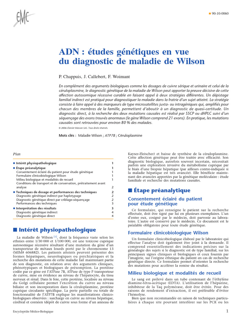 Diagnostic génétique de la maladie de Wilson | PDF | Séquençage de l ...