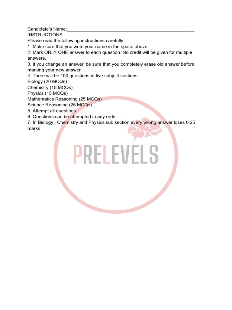Pre-Levels Mock 1 | PDF