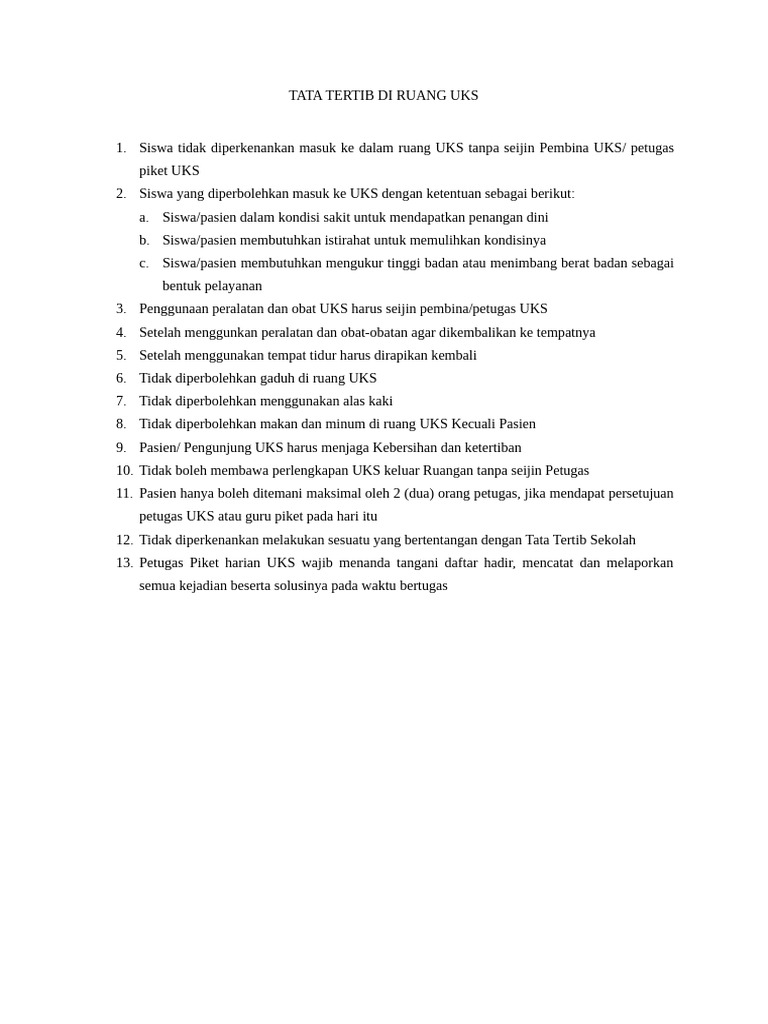 Tata Tertib Di Ruang Uks | PDF