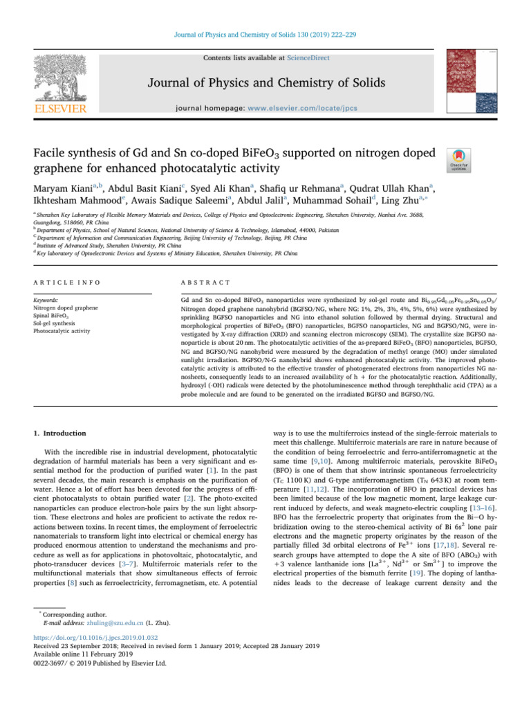 Facile Synthesis of GD and SN Co-Doped BiFeO3 Supported On Nitrogen ...
