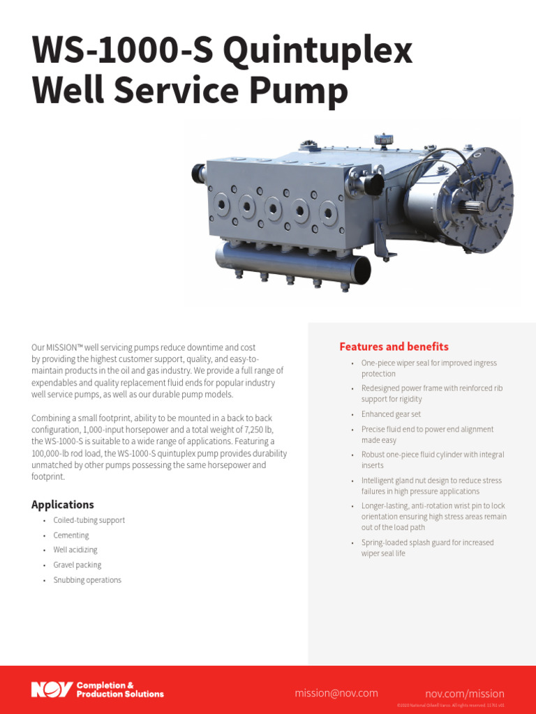 MISSION WS 1000 S Pump Spec Sheet | PDF