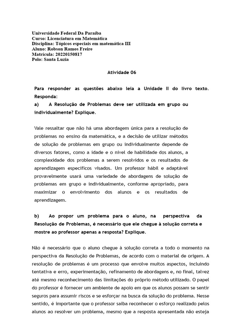 Atividade 06 Respondida | PDF