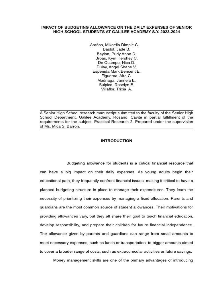 Budgeting Allowance Effects on Students | PDF | Survey Methodology ...