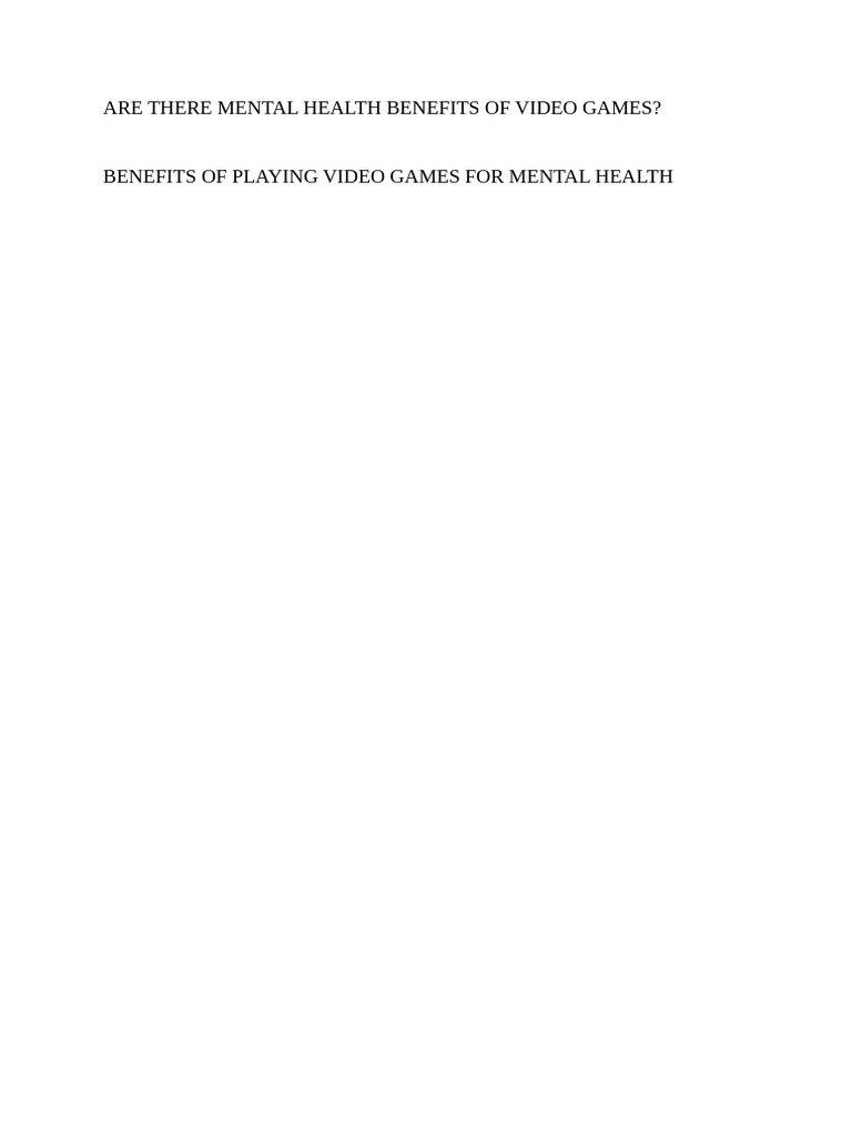 Are There Mental Health Benefits of Video Games PDF