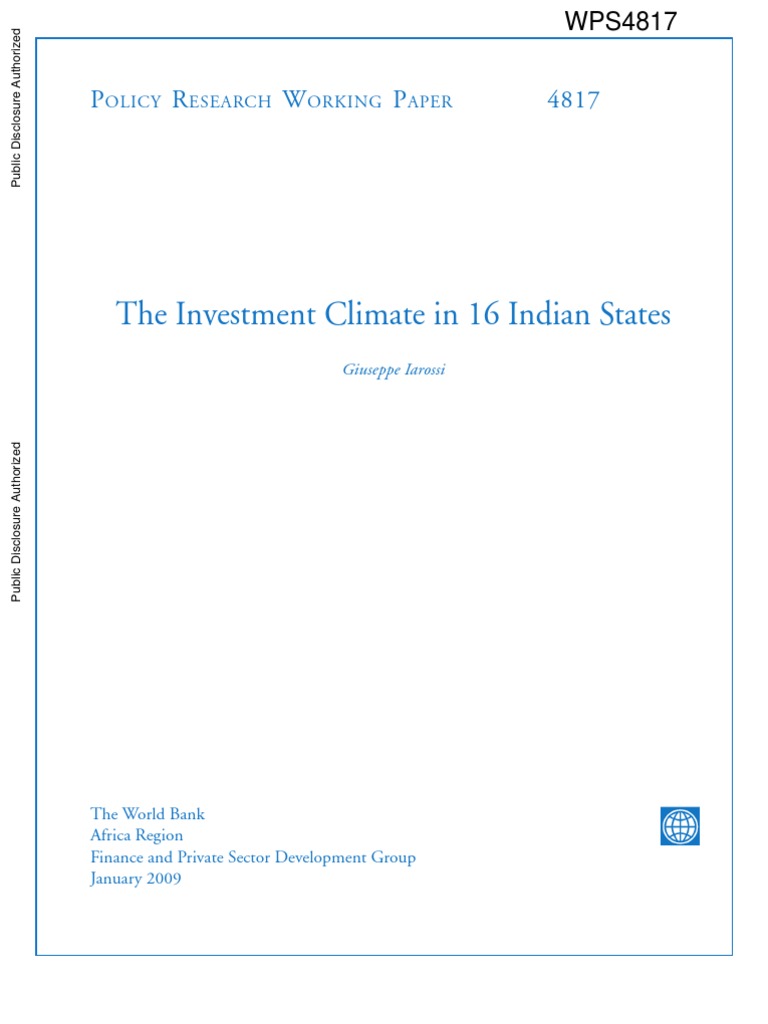The Investment Climate in 16 Indian States P R W P 4817 PDF