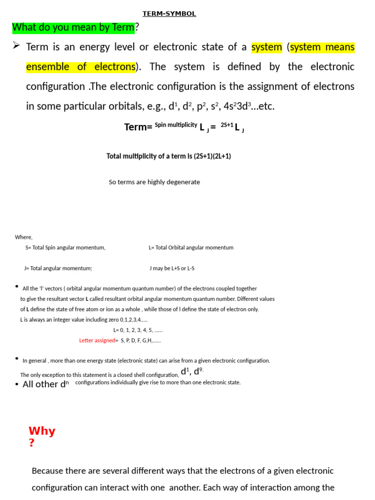 3rd Sem Class 1 Term Symbol | PDF