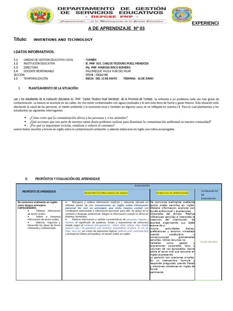 Unidad de Aprendizaje N°03 Inventions and Technology | PDF | Semantic ...
