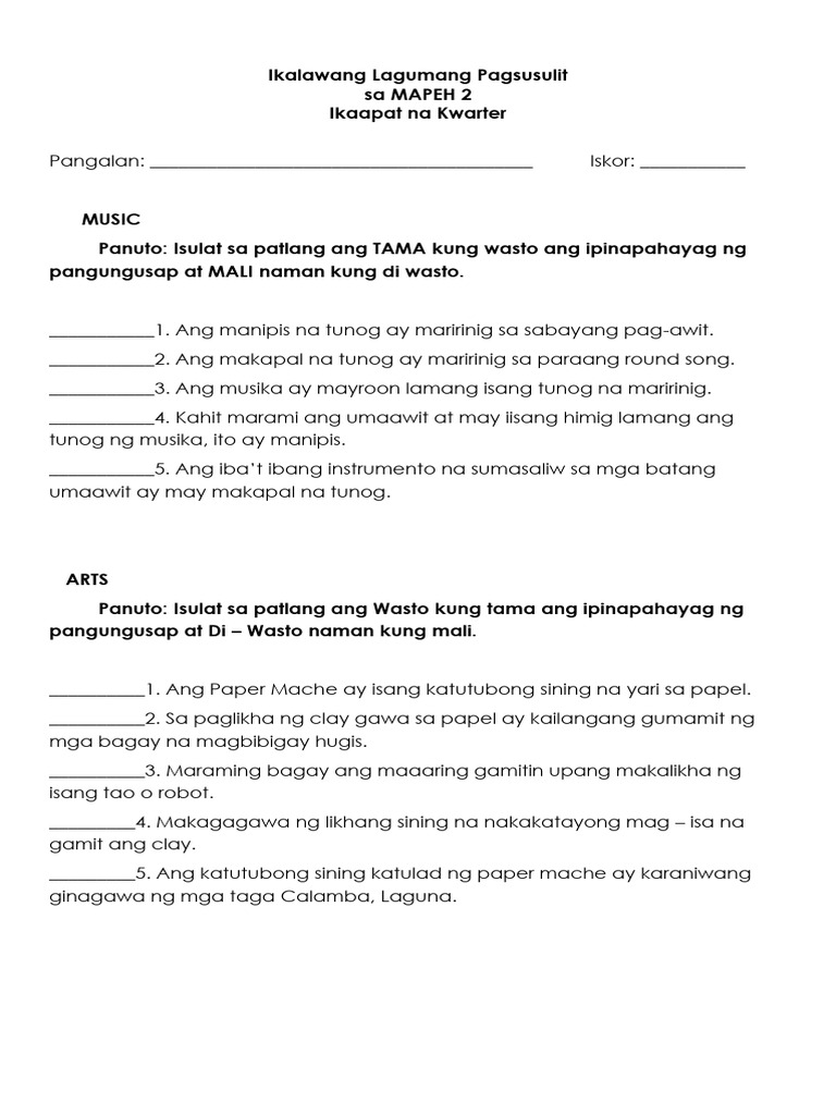 4th QUARTER - SUMMATIVE TEST NO. 2 - WEEK 5-8 | PDF