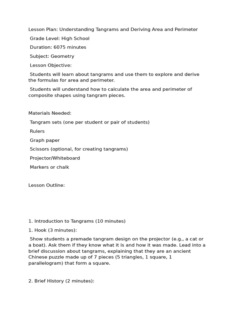 Teaching With Tangrams Sample Lesson | PDF