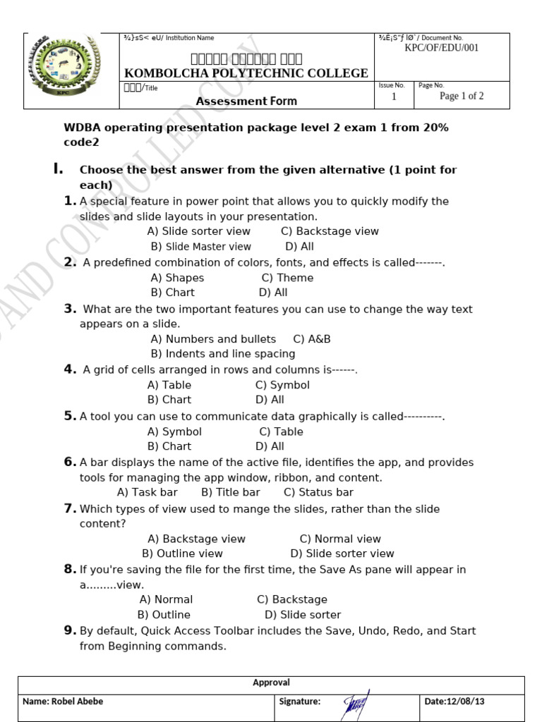 PowerPoint Level 2 Exam Assessment | PDF | Computers | Teaching Methods ...
