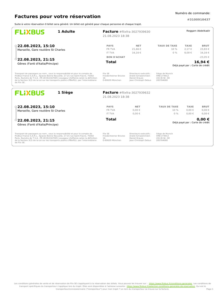 FlixBus Invoice #3100910 Details | PDF