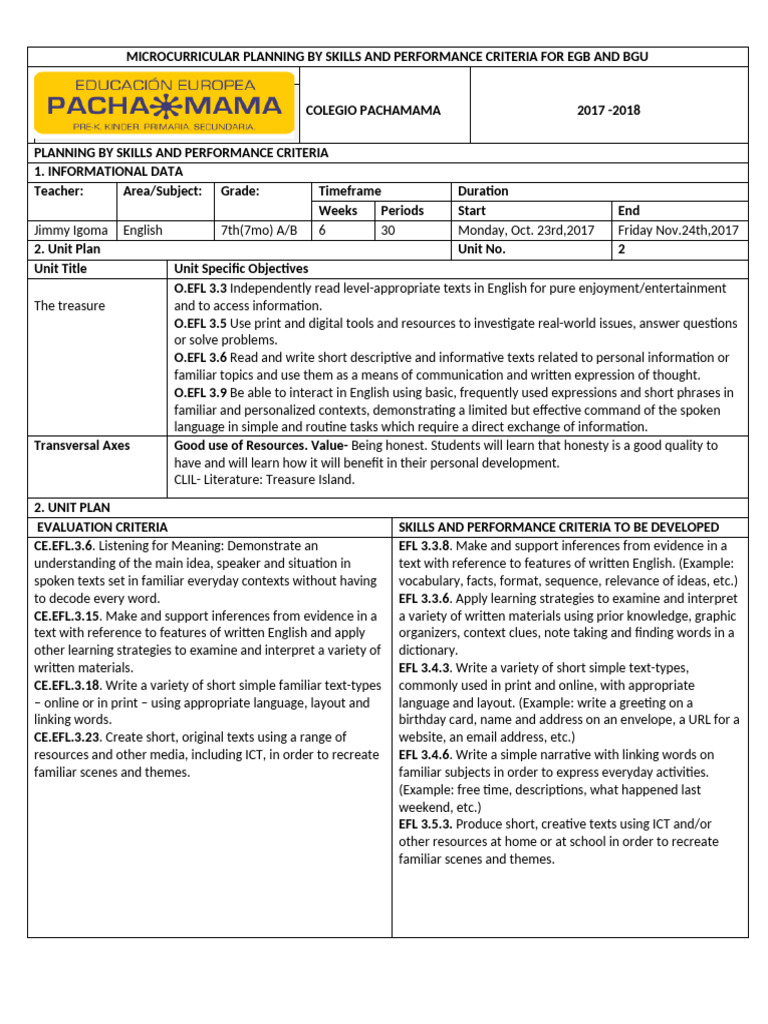 7mo English Block 2 Plan 2017 2018 (Book Unit 1) | PDF