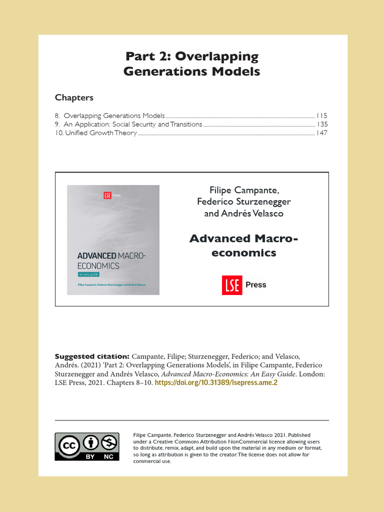 Advanced Macroeconomics 9 Part 2 Overlapping Generations Models | PDF