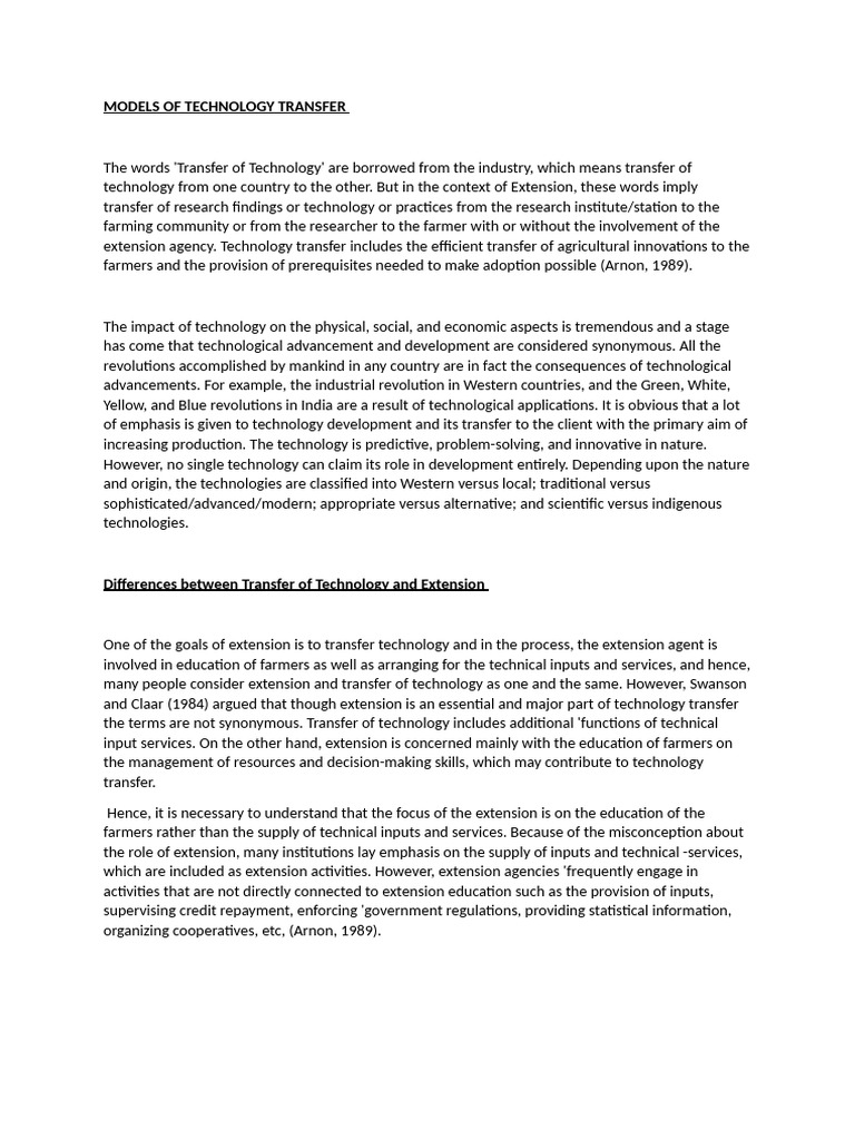 TOT in Agriculture, ToT Models | PDF