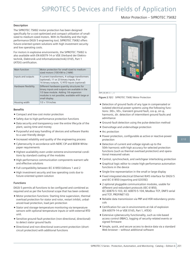 SIPROTEC 7SK82 Motor Protection Overview | PDF | Power Supply | Computers