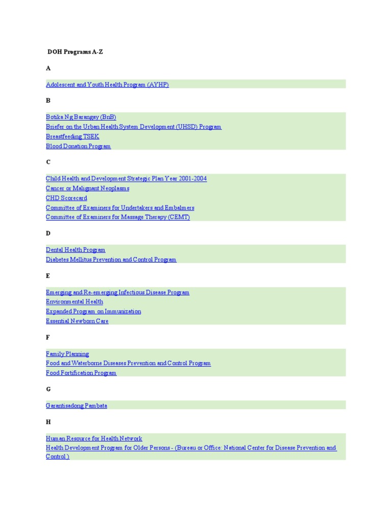 Comprehensive DOH Programs Overview | PDF