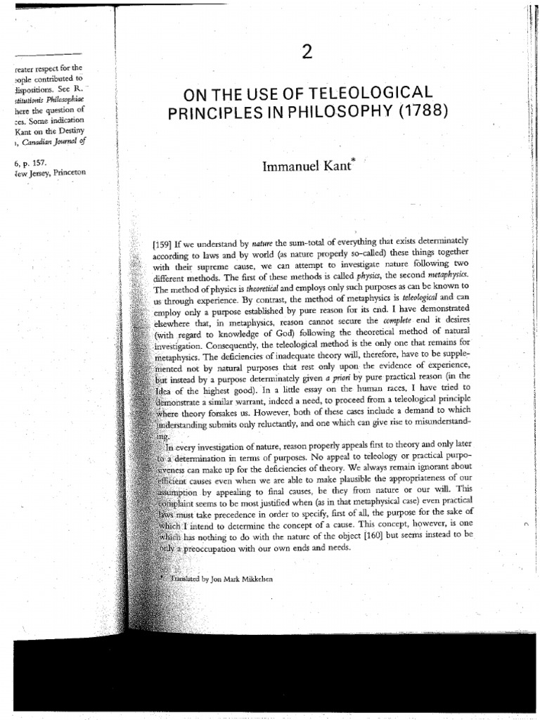 Kant Onthe Use of Teleological Principles in Philosophy | PDF