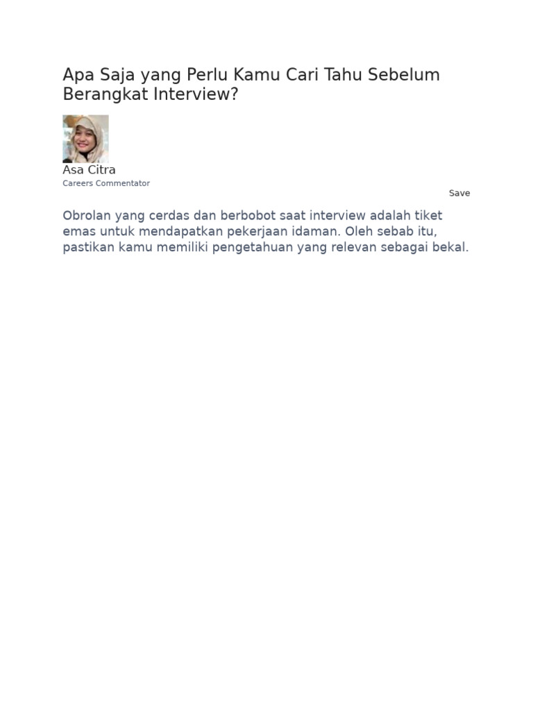 Apa Saja Yang Perlu Kamu Cari Tahu Sebelum Berangkat Interview | PDF