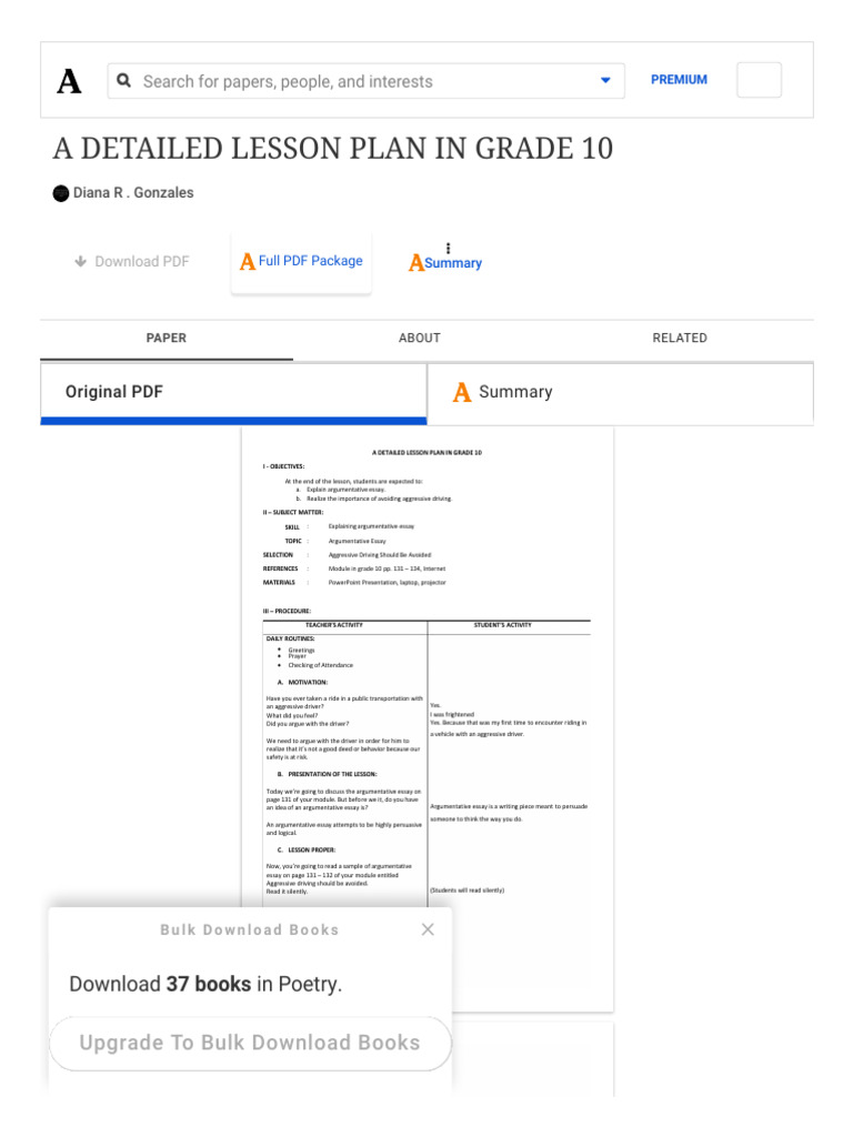 (DOC) A DETAILED LESSON PLAN IN GRADE 10 - Diana R - Gonzales ...