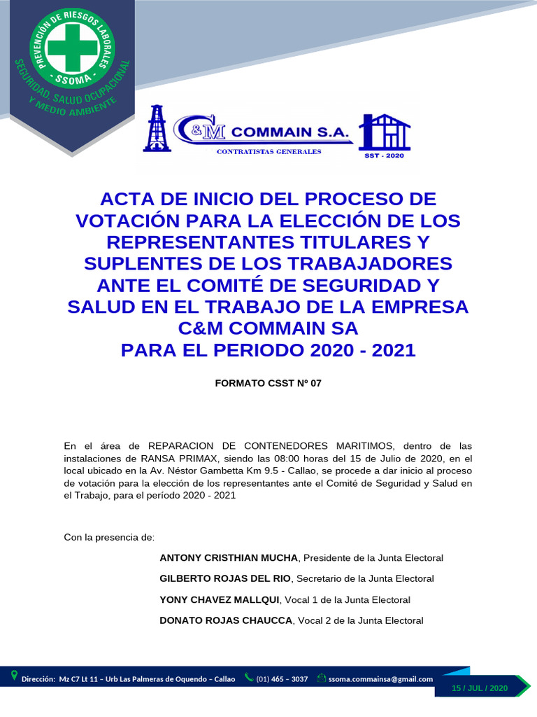 Acta de Inicio Del Proceso de Elección Del CSST | PDF