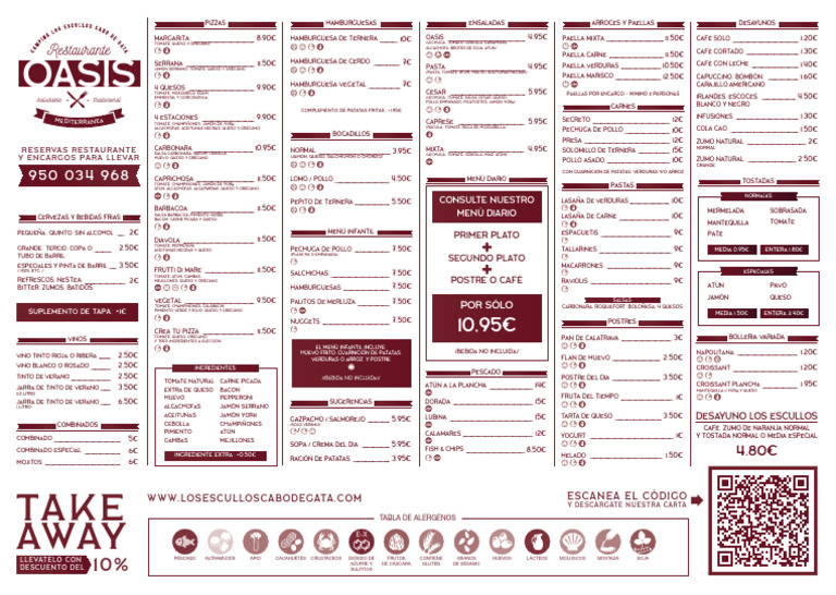Carta Restaurante Oasis | PDF
