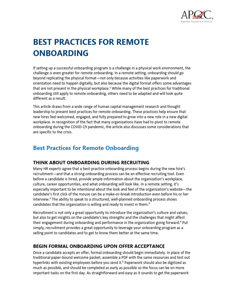 K010672 - Best Practices For Remote Onboarding | PDF