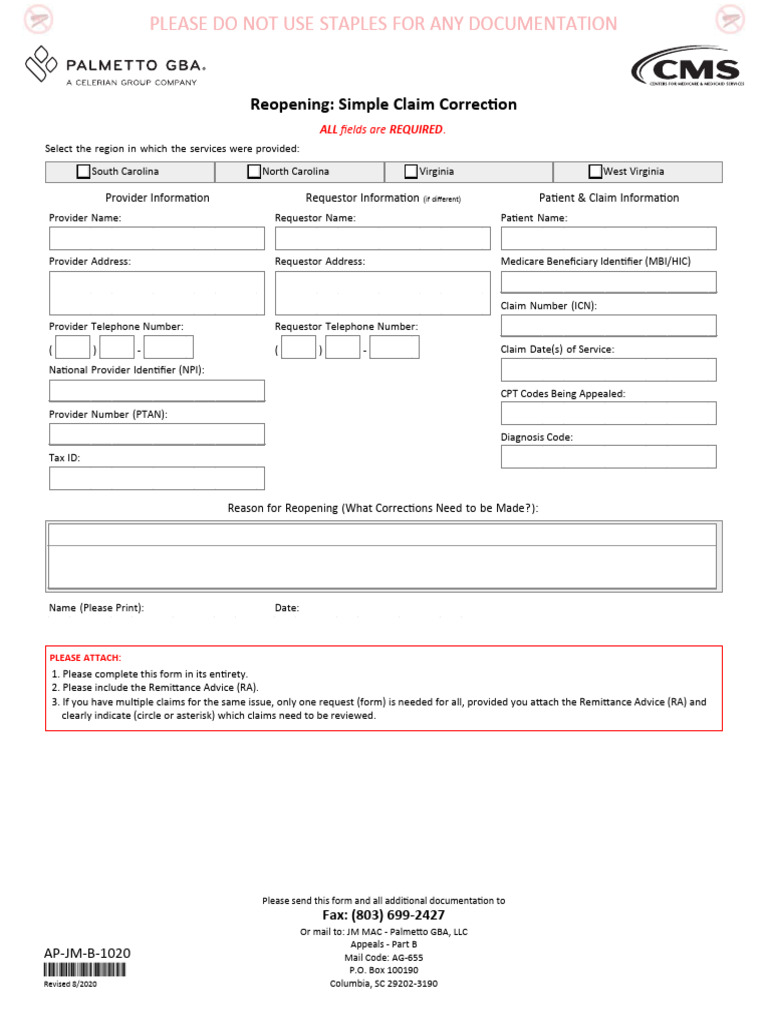 Medicare CMS Reopening Simple Claim Correction | PDF