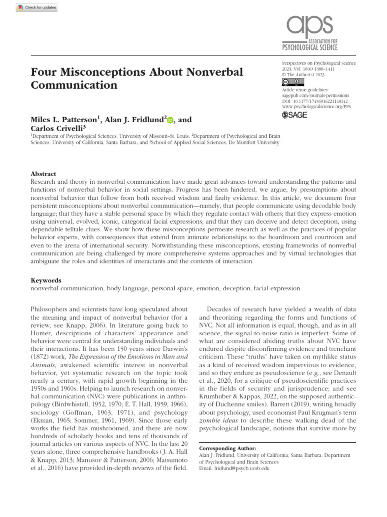 Patterson Et Al 2023 Four Misconceptions About Nonverbal Communication ...