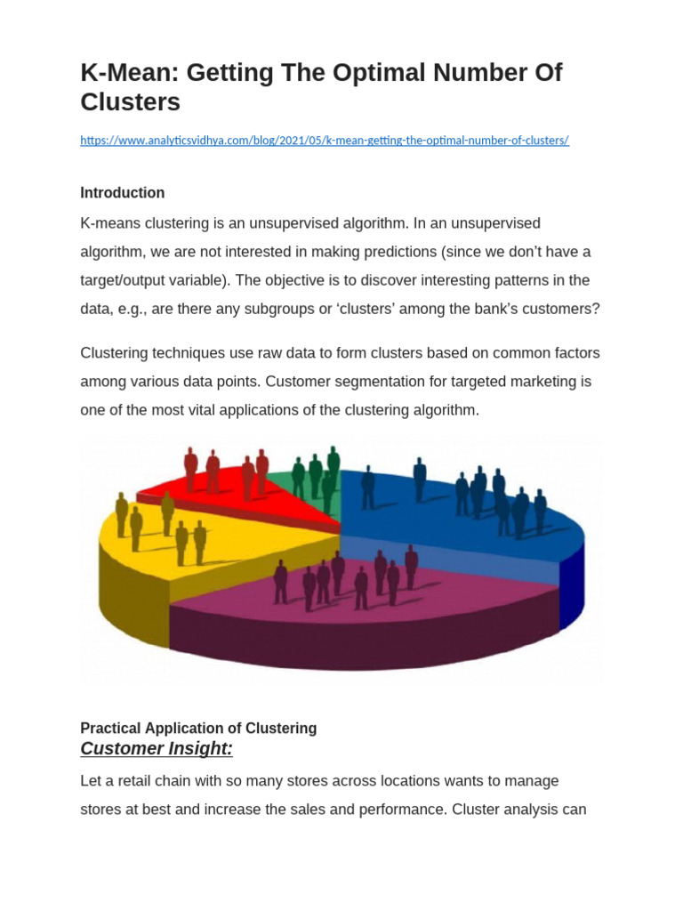 K-Mean Getting The Optimal Number of Clusters | PDF