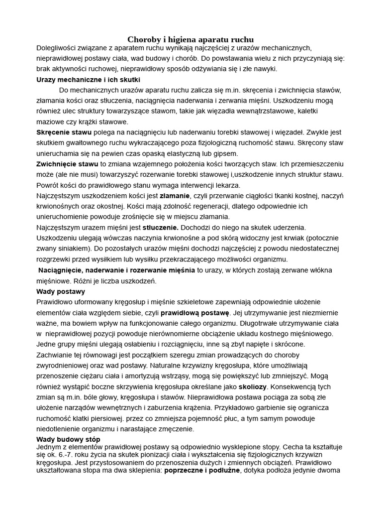 Choroby I Higiena Aparatu Ruchu | PDF