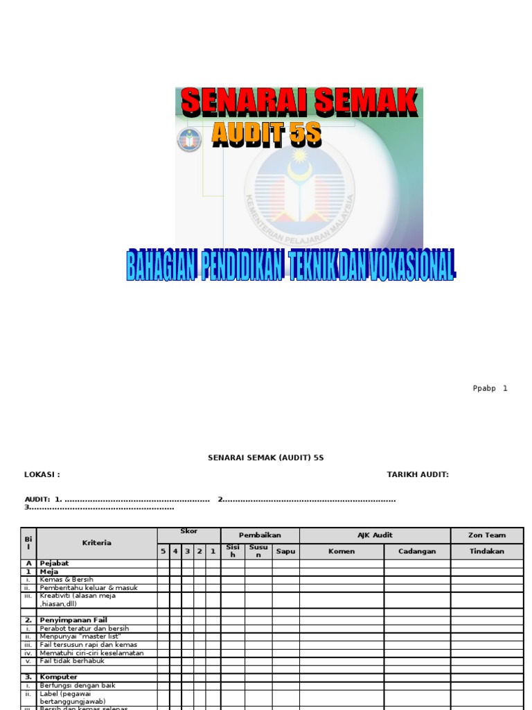 Senarai Semak Audit 5s Pdf