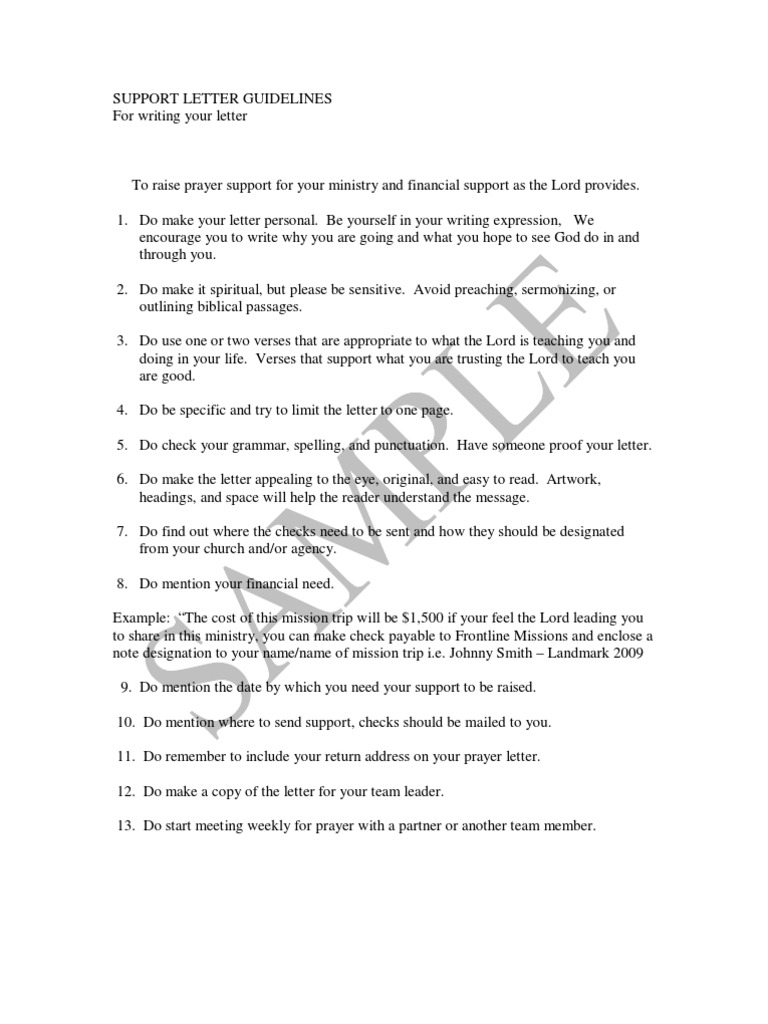 Support Letter Sample | PDF | The Gospel | Christian Mission