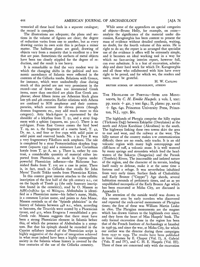 444 American Journal of Archaeology (AJA 76: Catling | PDF